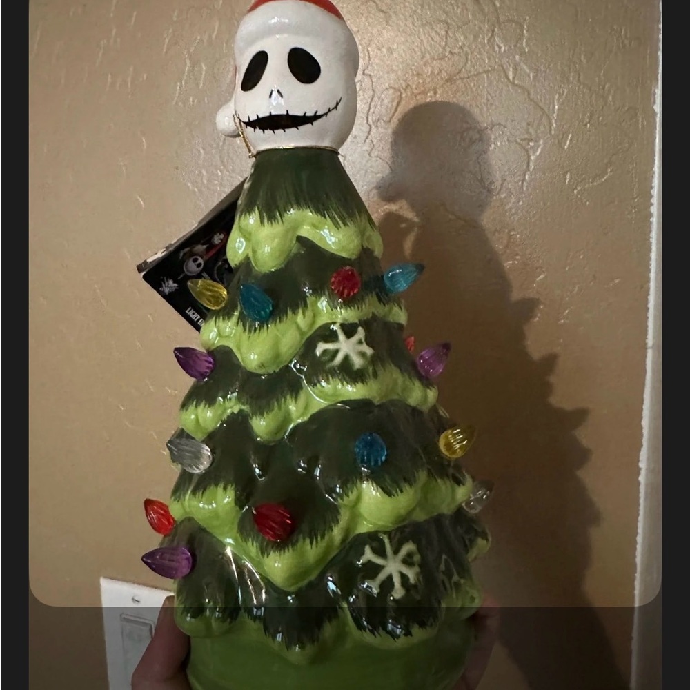 Disney nightmare before Christmas Green Holiday Tree with Skull Topper